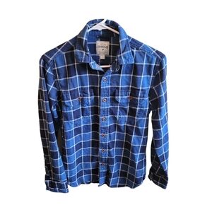 American Eagle Premium Indigo Flannel Shirt Blue Plaid Size X-Small Button Up